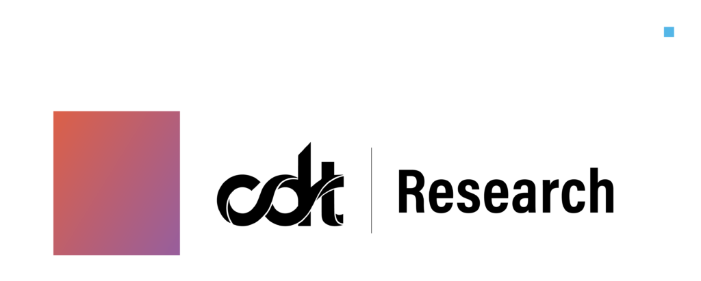 Logo for CDT Research's work – a black CDT logo, with an orange-to-purple gradient to the left.