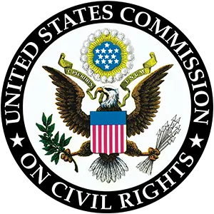 A circular emblem with the words "USCCR" in the center, surrounded by stars and a laurel wreath.
